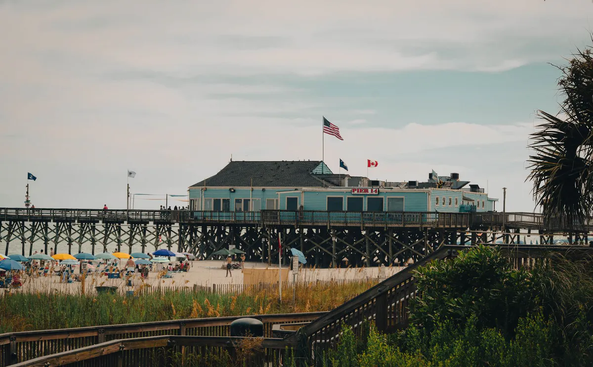 Scenic view of Pier 14 on a sunny day at Myrtle Beach, SC, USA.